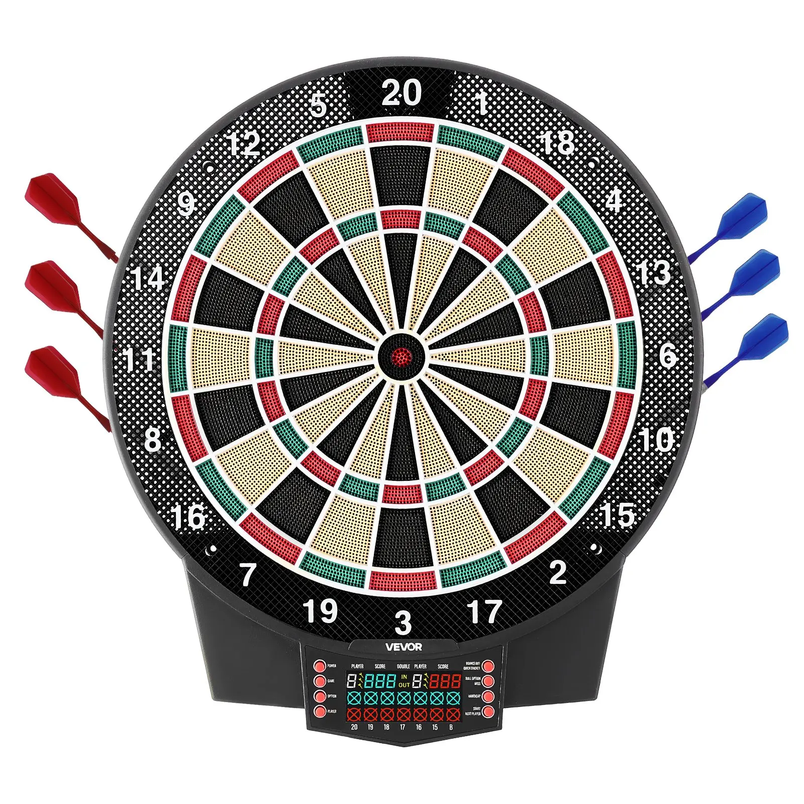 VEVOR Electronic Dart Board - 15.5 in Target Board with 43 Game Modes, 320+ Gameplay Combinations, Color LCD Score Screen, 6 Shafts with Dart Flights, 50 Soft Tips, 1 USB Power Cable, Easy Install for 8 Players, Home Family Gathering Bar Activity