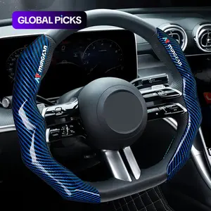 Carbon Fiber Pattern Glossy Steering Wheel Cover Set with Fiber-Optic Grip, Ergonomic 2-Piece Car Steering Wheel Insert Accessory Set, Car Accessories, Automotive, Car Interior Kit, Steering Wheel Protector #GLOBAL PICKS