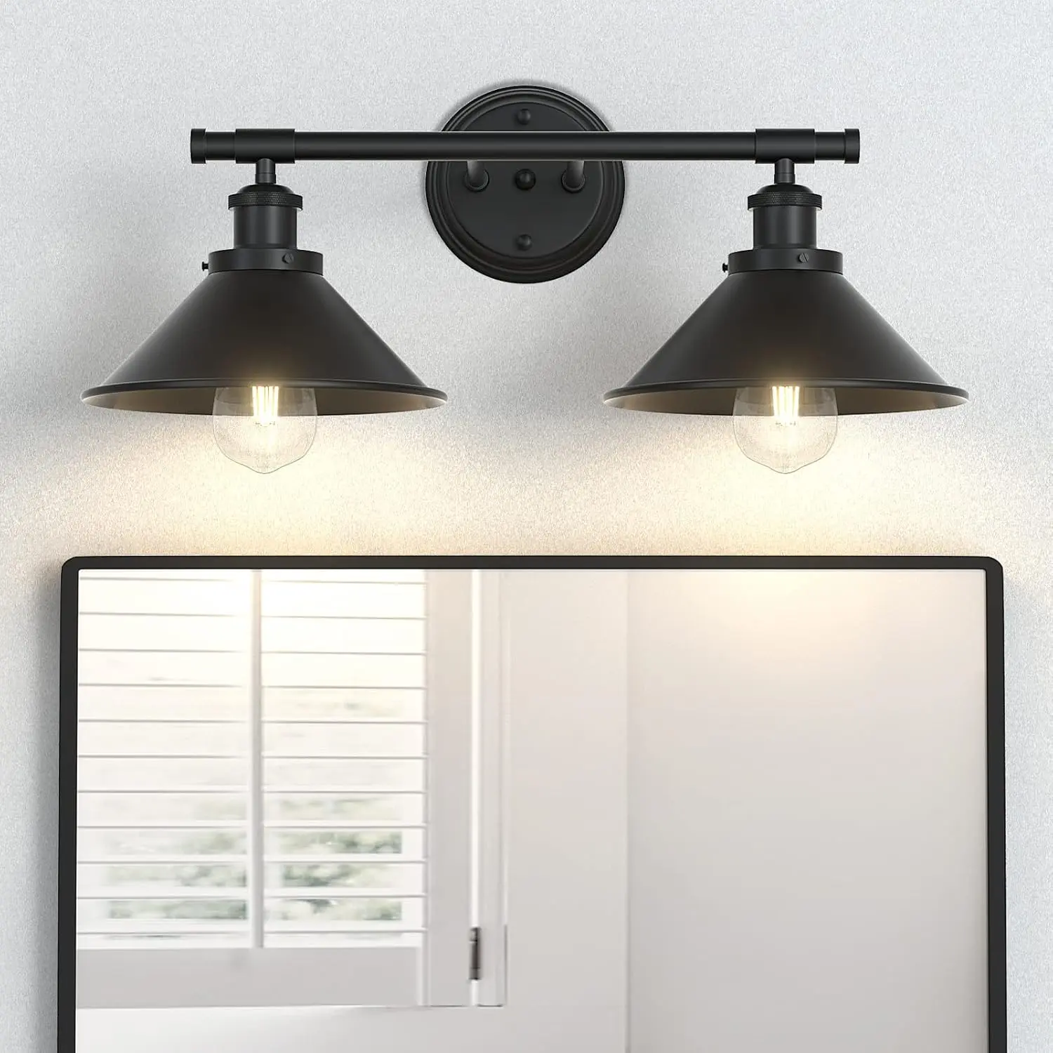 Black 2-Light Vanity Wall Sconce Lighting, Farmhouse Bathroom Wall Light Over Mirror, Industrial Rustic Indoor Vanity Lights for Cabinet Dressing Table Living Room
