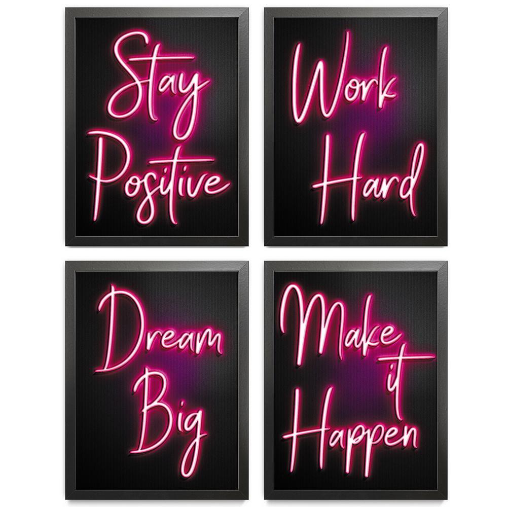 Neon Sign Canvas Painting, 4 Counts/set Modern Encouragement Letter Pattern Wall Art, Wall Decor for Home Living Room Bedroom, Ornaments