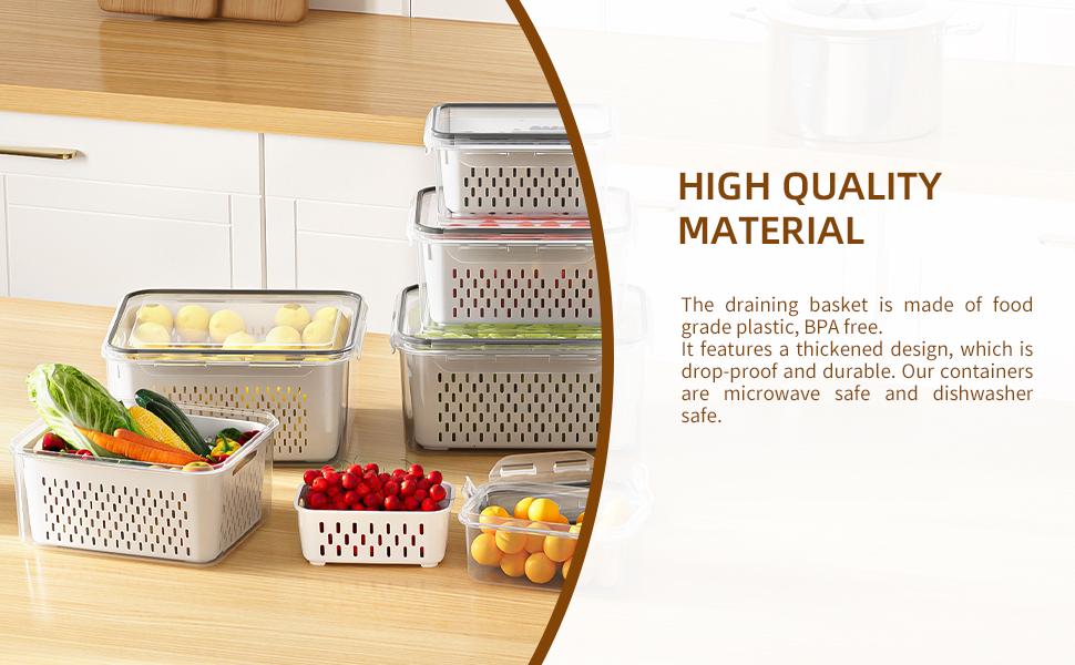 6 Pack Fruit Storage Containers for Fridge with Removable Colanders, 4 in 1 Produce Storage Containers with Lids, Leakproof Fridge Organizer Bins Keep Berry,Vegetable, Fruit, Meat Fresh Longer