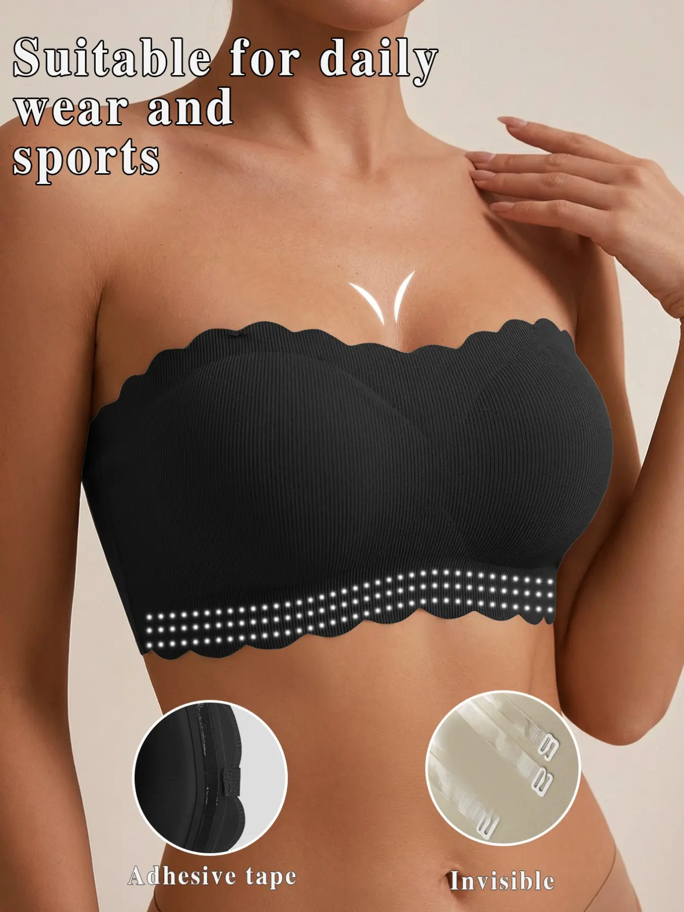 Strapless Jelly Anti-slip Bandeau Bra for Women Elegant Basic, No Slip Push Up, Seamless Invisible Off Shoulder Bra Underwear, Chic, Non Slip Bras
