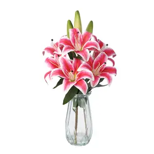 Real Touch PU Lily Flowers with 6 Blooms & 3 Buds, Lifelike Artificial Lily for Home Decor
