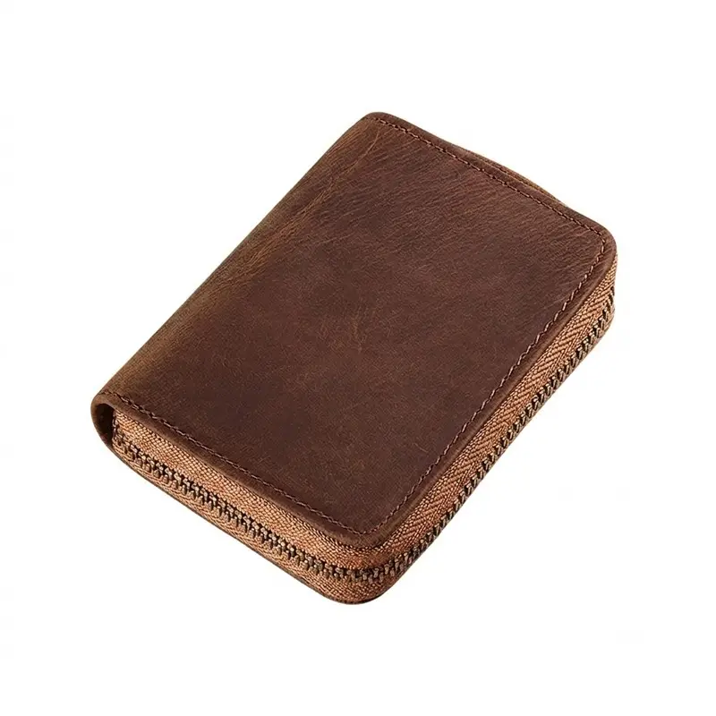 New Genuine Leather Card Holder, Multi-Card Slot Anti-Theft ID Case, Crazy Horse Leather Large Capacity Bank Card Wallet