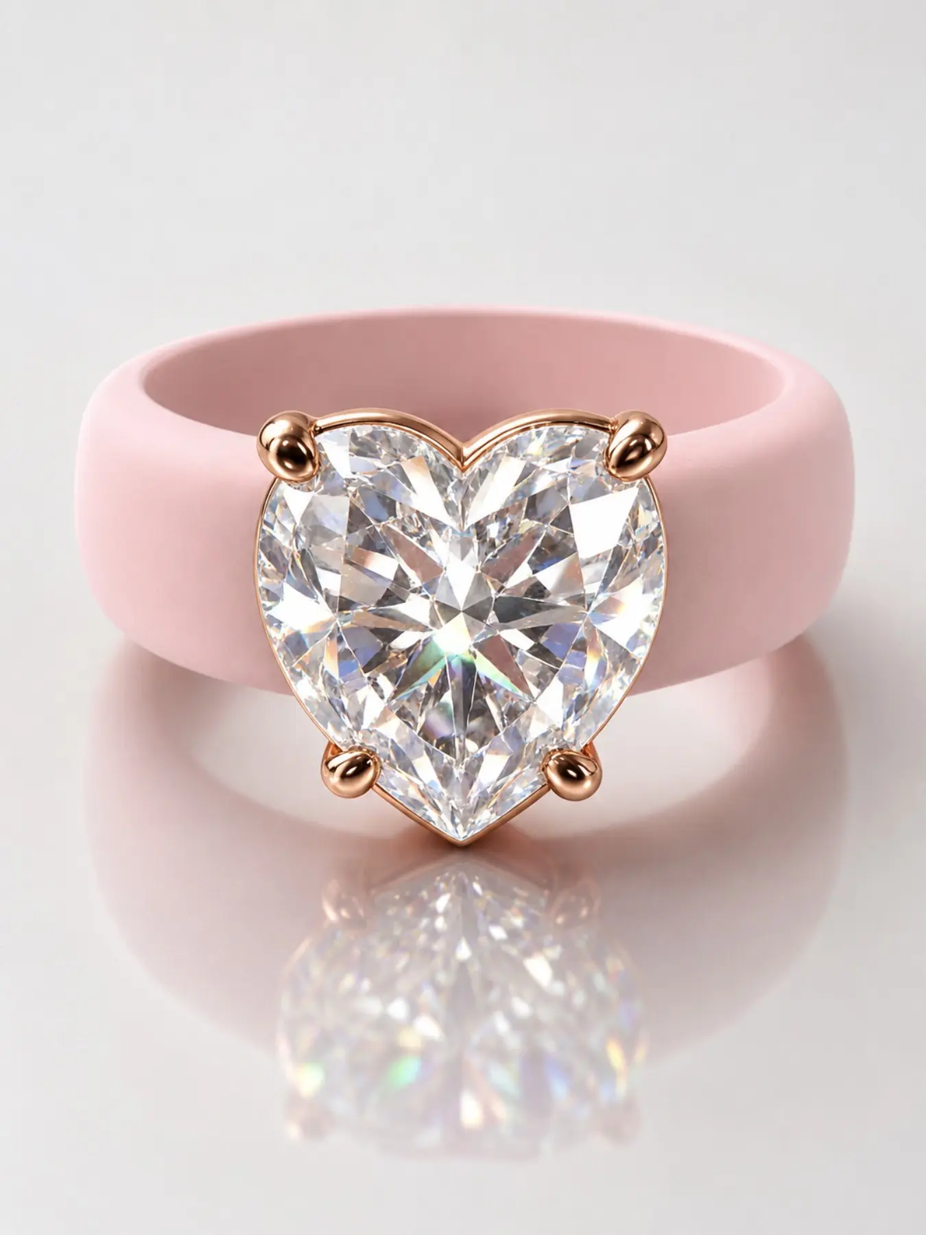 European and American Luxury Heart Zircon Silicone Ring Set, Cubic Zirconia Ring, Boho Style Stackable Rings, Fashionable and Versatile Jewelry, Heart Design Ring