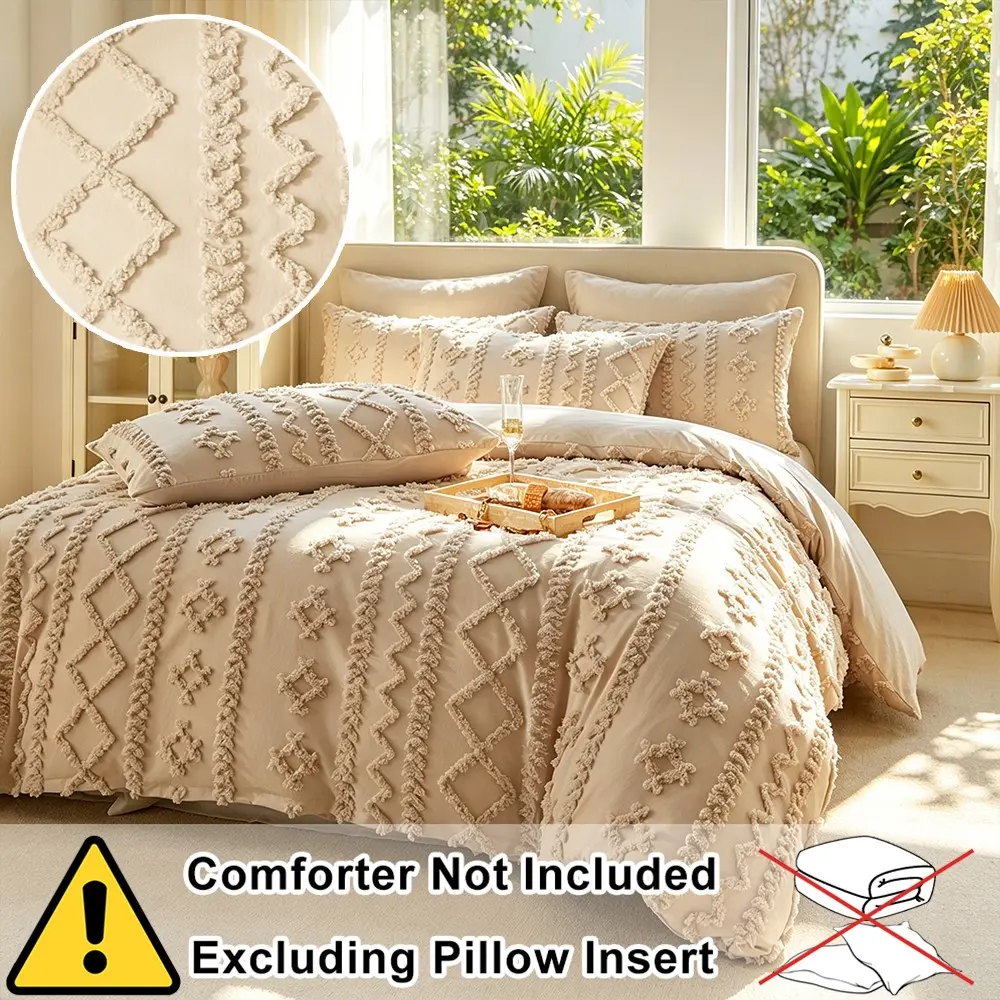 Creamy Soft Quilt Cover Set 2/3 Pieces, Bohemian Retro Rhombus Design, Soft Skin-Friendly Washable Cotton Bedding, French Airbnb Style Bedroom Set