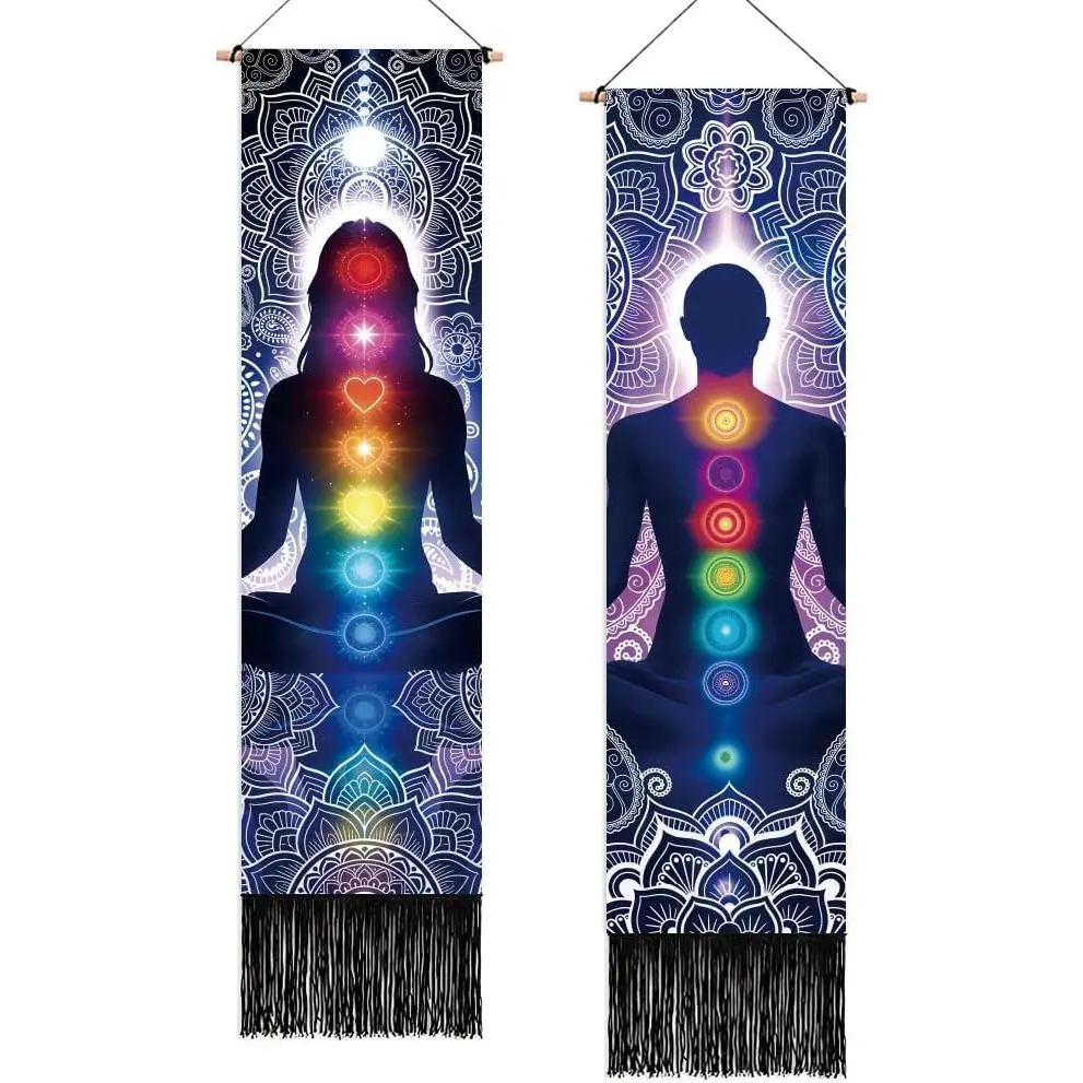 ACRNIGHEET Pack of 2 Meditation Long Vertical Tapestry Wall Hanging Decor with Tassel, Tapestries for Bedroom, Living Room, Wall Art Poster Aesthetic Decoration Gift 13 x 52 Inch