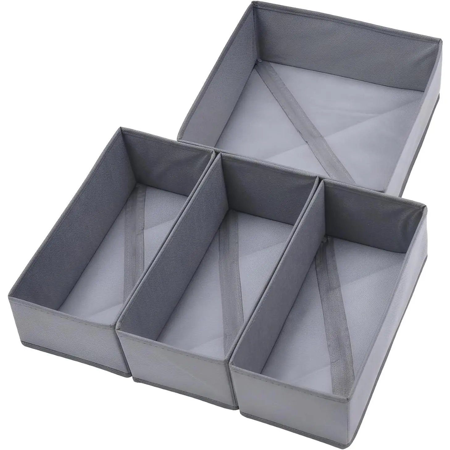 4-Piece Fabric Drawer Organizer Set - Clothes, Underwear, Socks & Bras Storage Boxes - 11" Dresser Dividers for Bedroom Closet