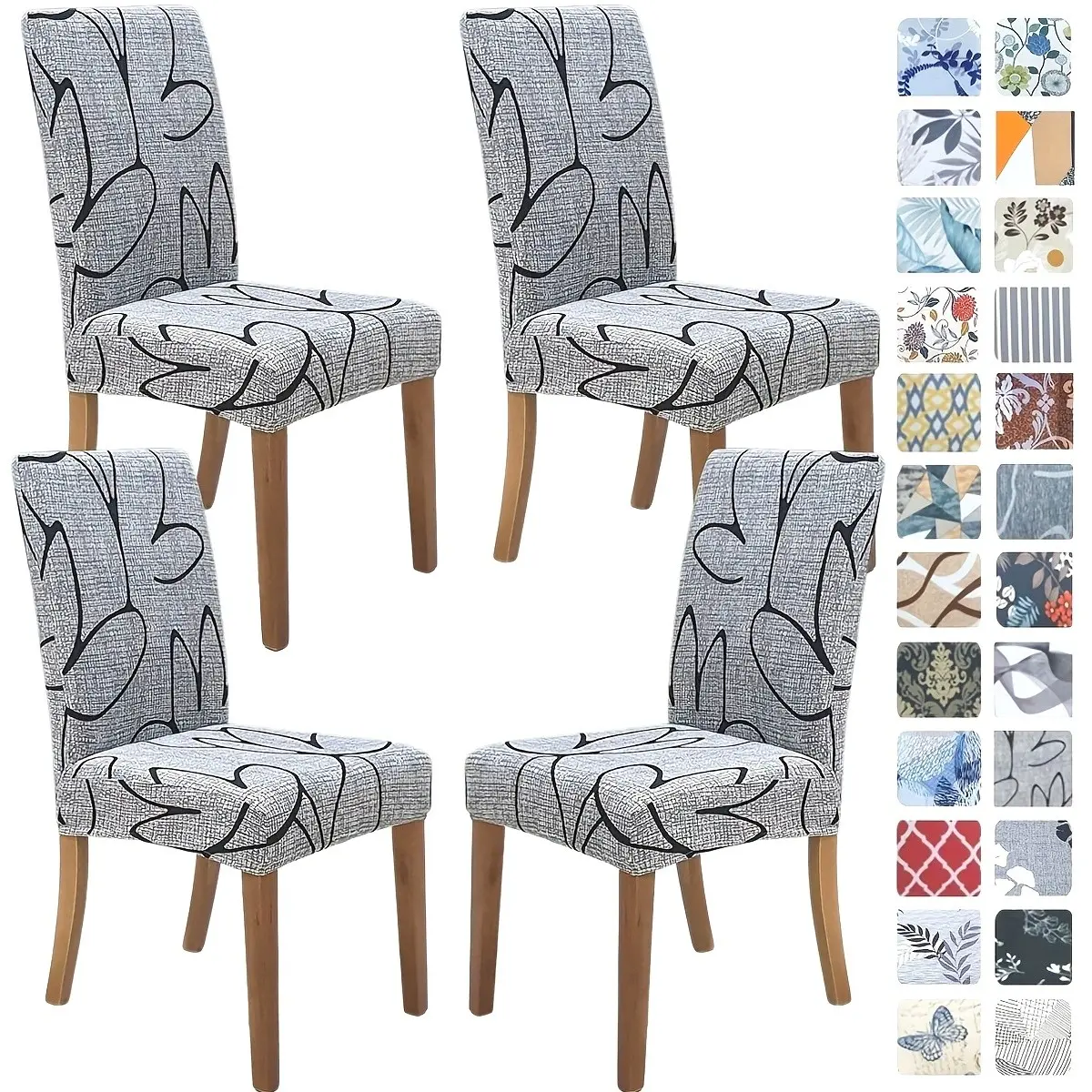 4/6 Piece Printed Chair Covers, Non-Slip Elastic Kitchen Dining Chair Covers, Hotel Restaurant Banquet Chair Covers, Dining Room Chair Covers, Washable Table Chair Sets, Dining Chair Slipcovers