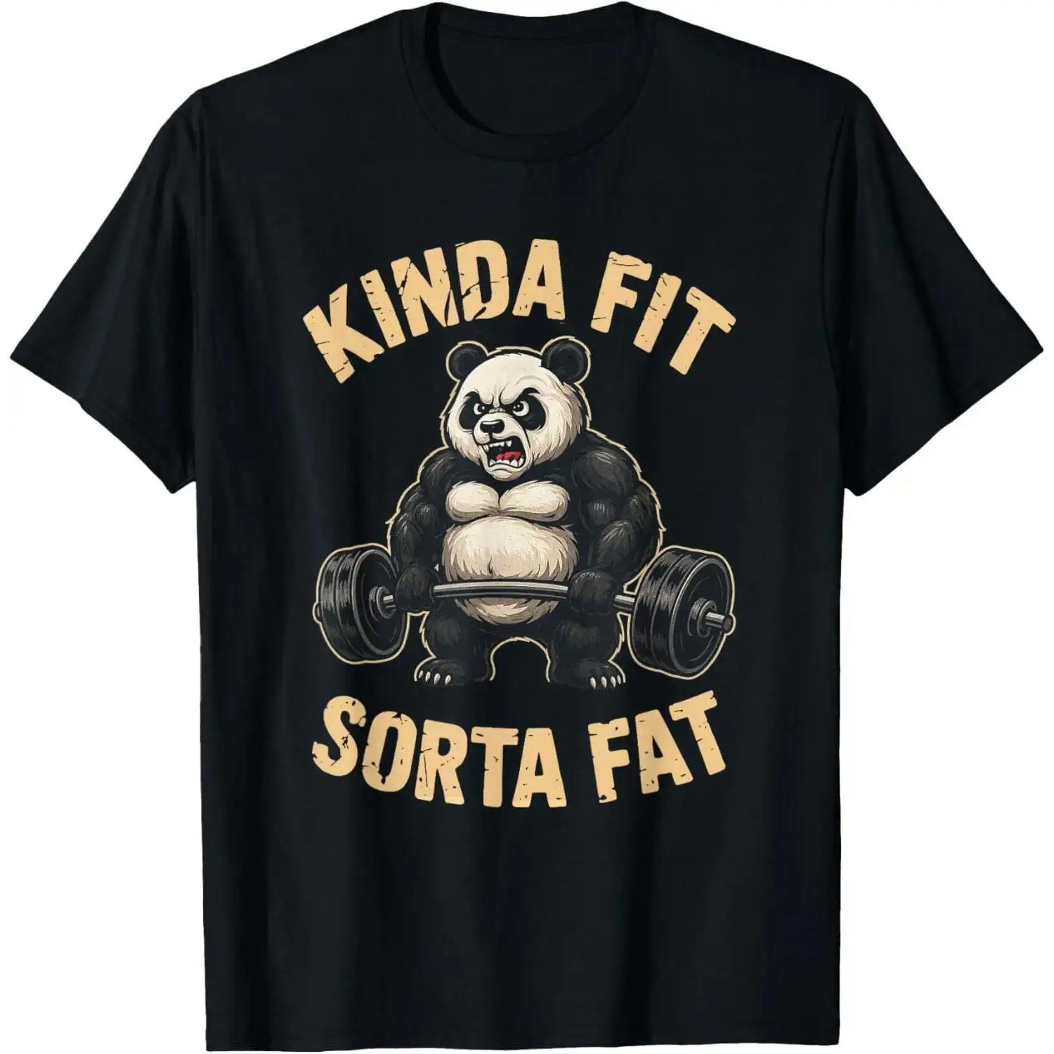 Men's Graphic T-Shirt, Soft 100% Cotton Classic Fit Short-Sleeve Top with Funny Panda Weightlifting Print, Shortsleeve