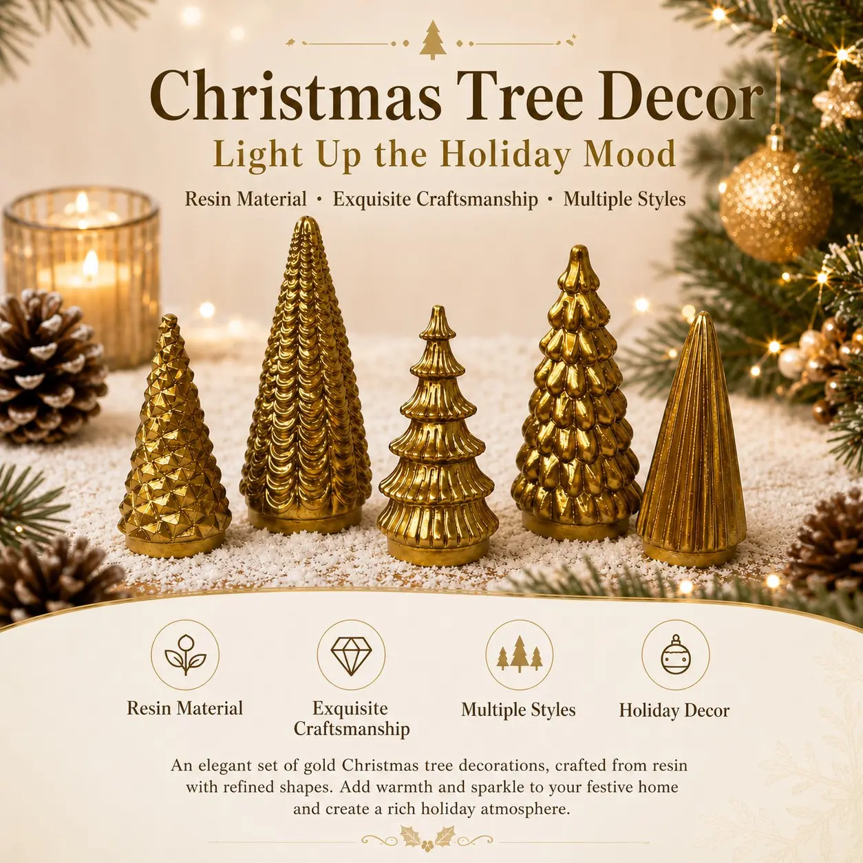 Hot Selling Resin Christmas Ornament Set of Five, Intricate Craftsmanship, Indoor Scene Decoration, Holiday Gift