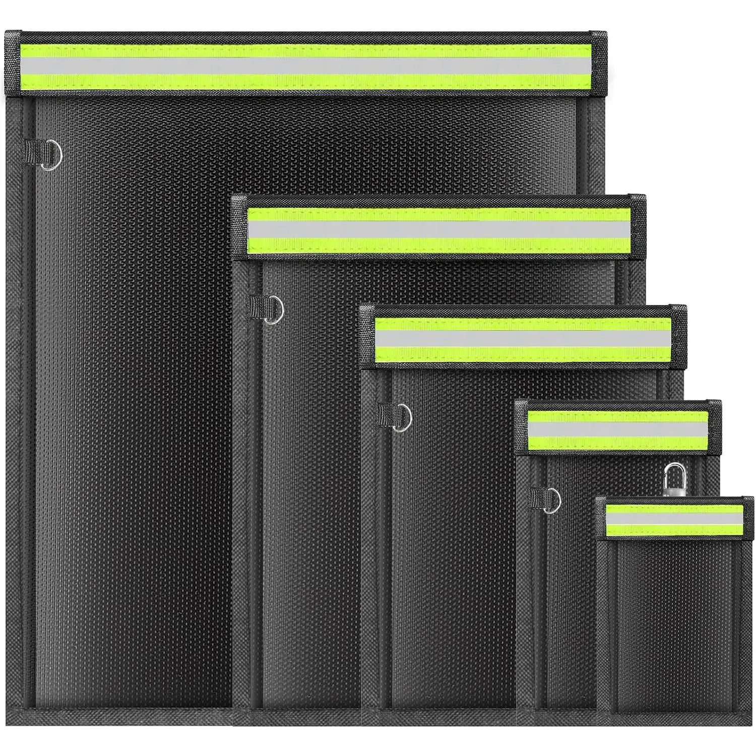 Large Faraday Bags with Reflective Strip - 5 Pack Faraday Cages for Laptops & Tablets & Phones &  , Faraday Key Fob Protector, Fireproof &  Anti- Signal Blocking Pouch
