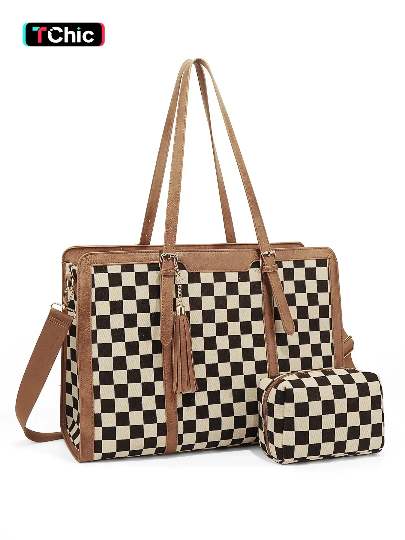 Laptop Bag for Women 15.6 inch Lightweight Laptop Grid Tote Bag,Checked Crossbody bag,Large Capacity Computer bag with Clutch Purse for Business, Work, Office, Travel, School,Casual,Checkered Pattern Bag,Crossbody Shoulder Tote