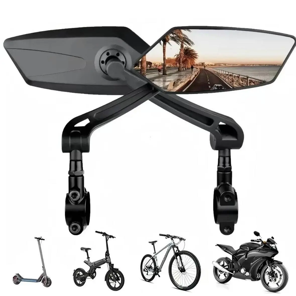 Bicycle Rear View Mirror Bike Cycling Clear Wide Range Back Sight Rearview Reflector Adjustable Handlebar Left Right Mirror Bicycle Parts Bike Accessories