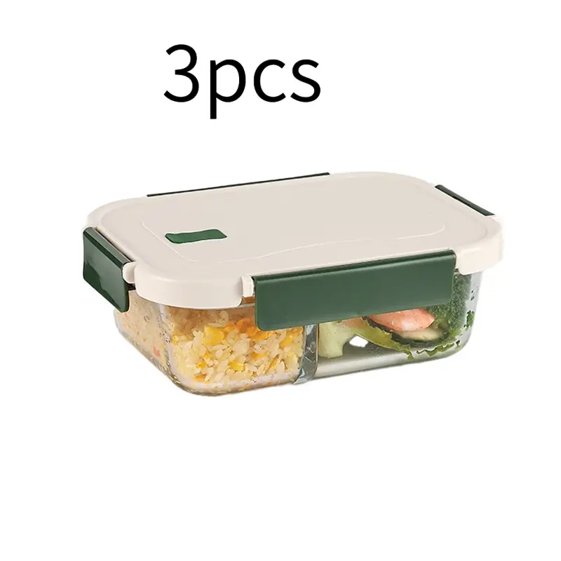 Glass Food Containers Set3 Pack Rectangle & Round Microwave Safe Lunch Boxes Airtight Leakproof Bento Boxes for Home Office School Reusable Storage Containers with Lids