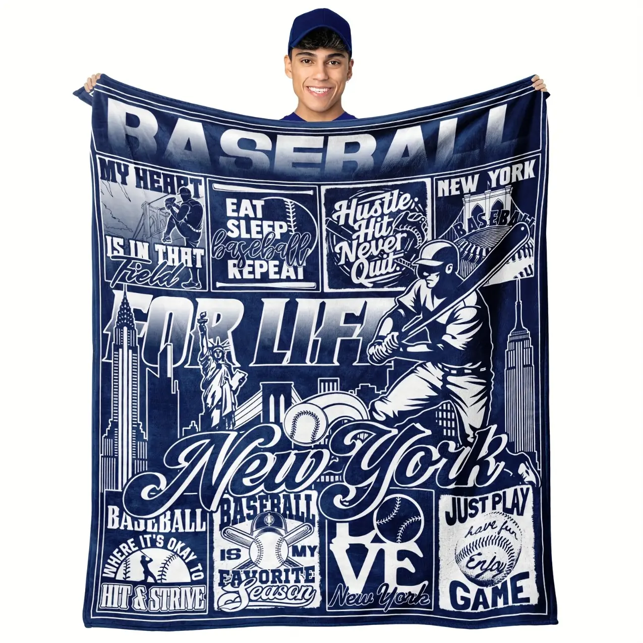 Baseball Fan Flannel Blanket, City Baseball Theme Soft Throw Blanket, Cozy Lightweight Fleece Blanket for Bedroom Sofa Bed Couch Home Decor, Sports Lover Gift for Men Women, Birthday Holiday Gift