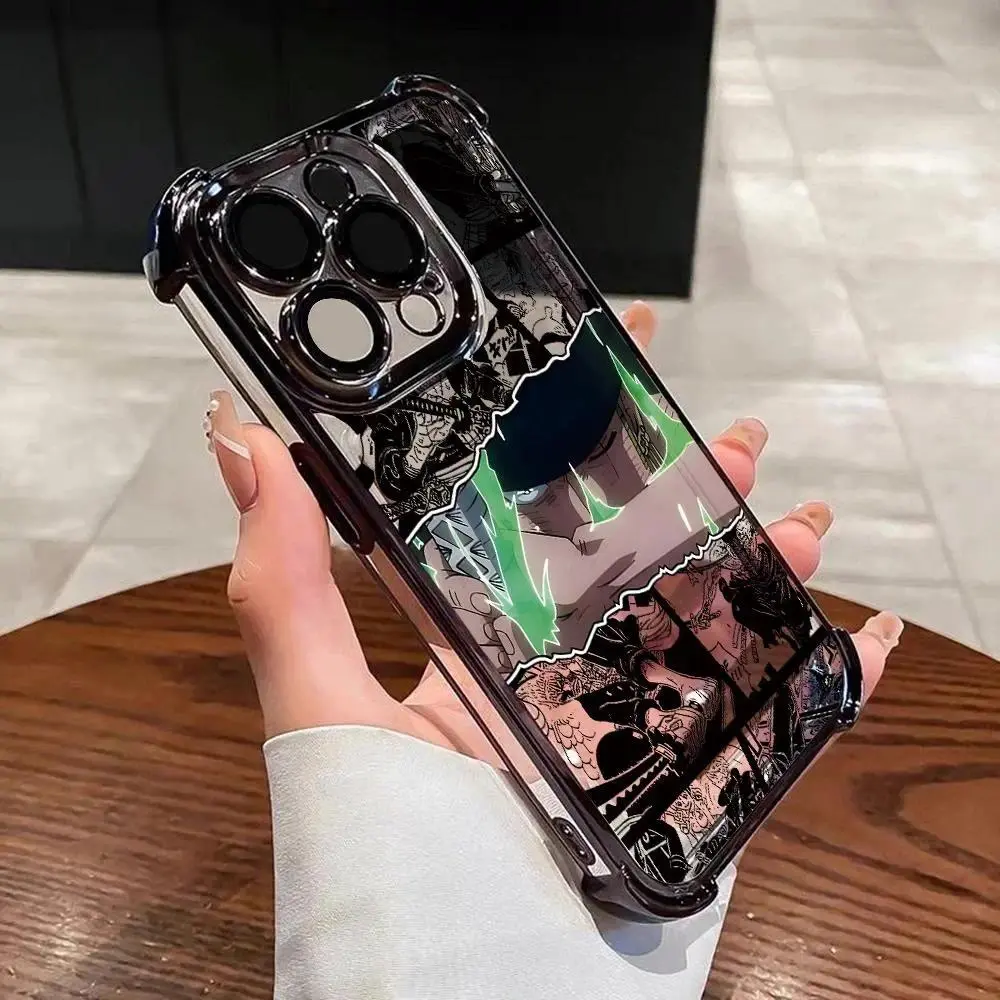 One Zoro P-Pieces Phone Case for iPhone 17 Air 16 15 14 Plus 13 12 11 Pro Max X Samsung Galaxy S26 S25 S24 S23 S22 Anti-drop Transparent Soft Cover