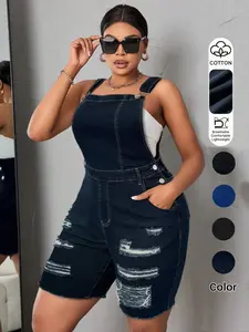Women's Denim Ripped Strap Pants, High Elasticity Slim Fit Vintage Overall, Adjustable Straps with Pockets, Summer Street Style Casual Fashion Vibe