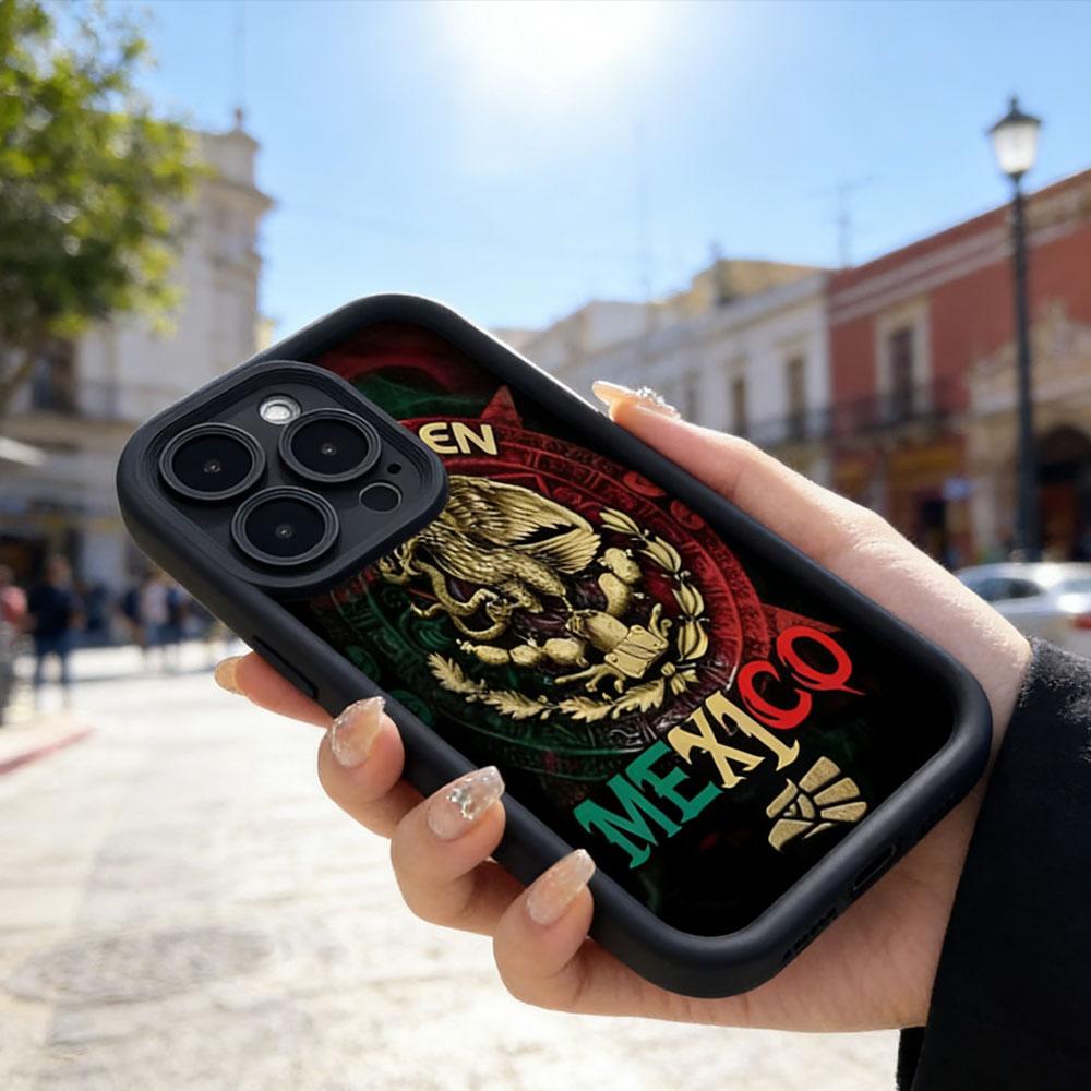Mexican Flag Aztec Calendar Phone Case for iPhone 17 Pro Max 16 E 15 14 Plus 13 12 11 Pro Max & Samsung S21S22 S23 S24 S25 S26 Ultra Plus, Mexican Heritage Shockproof Silicone Protective Cover