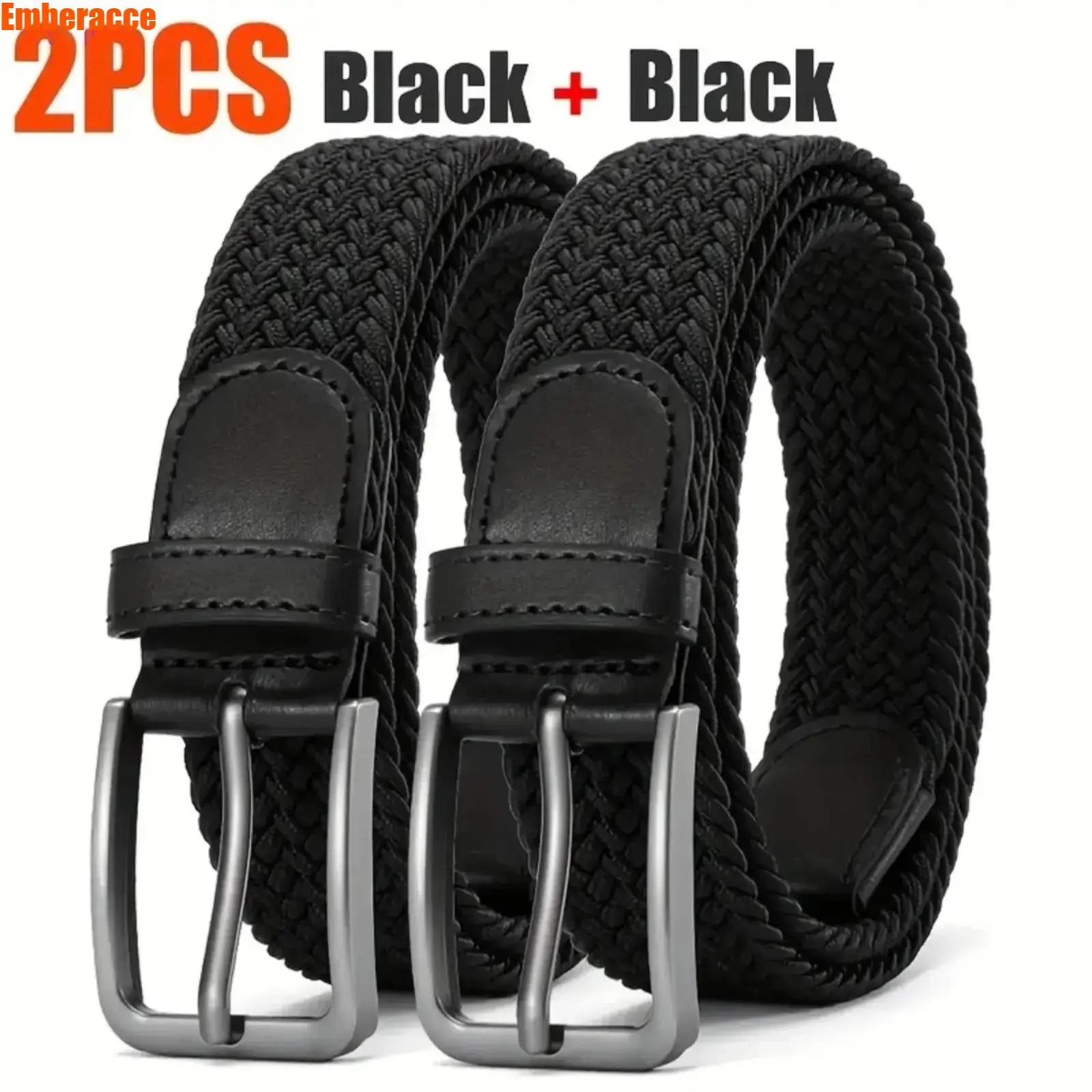 Men's 2-Pack Woven Stretch Belts, Elastic Braided Belts with Adjustable Fit, Casual No-Hole Waist Belts for Men, Multi-Size Golf Belts for Golf, Travel & Everyday Wear