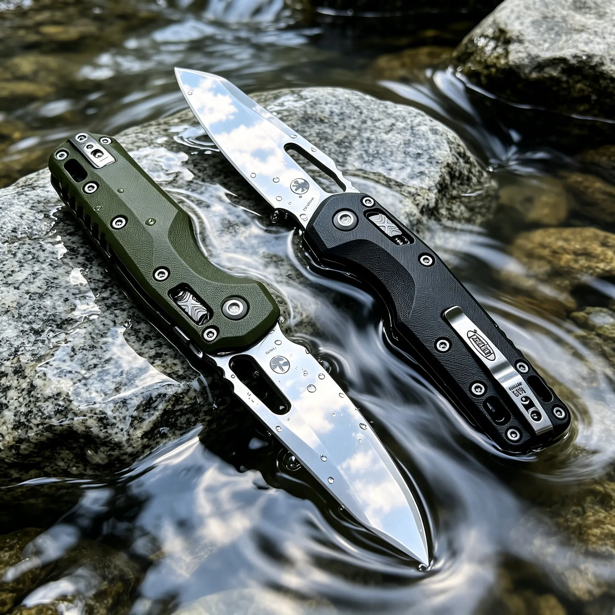 Lightweight Pocket Knife MSI 3.6in M390MK G10 Handle Button Lock for Easy Carry EDC