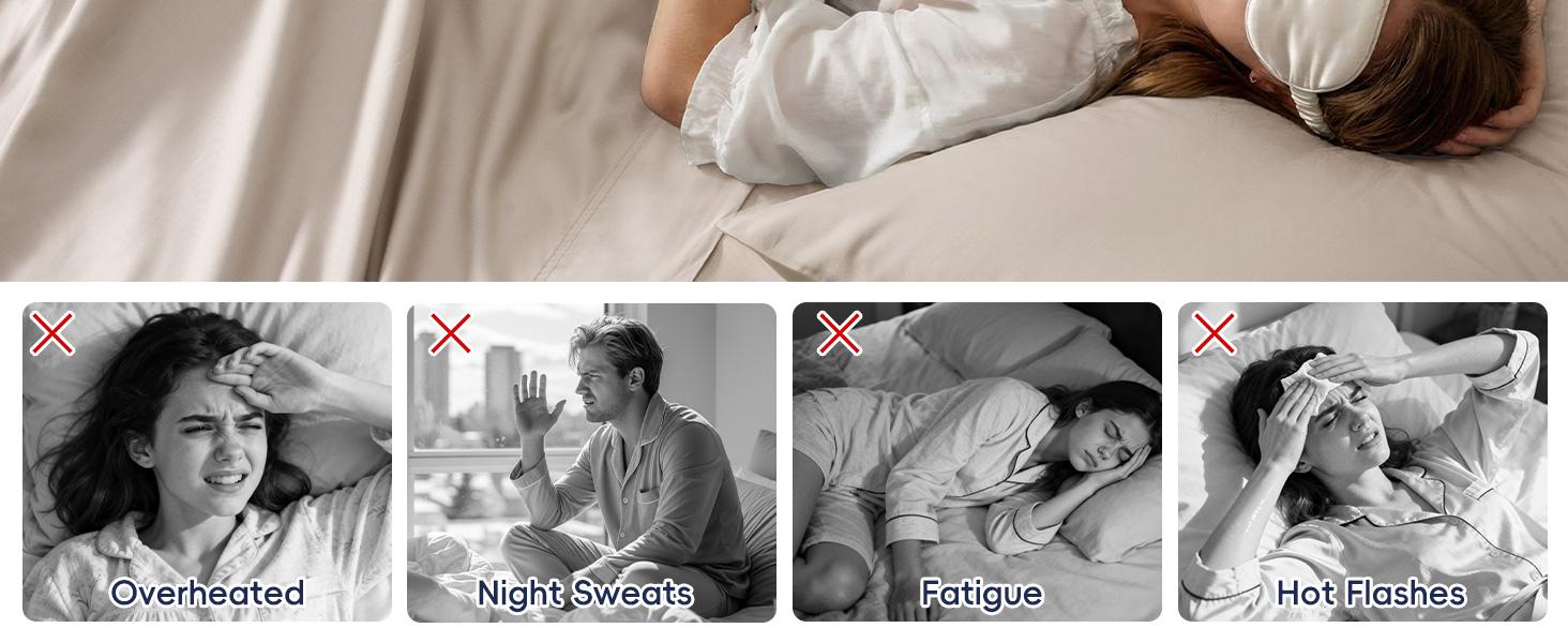 PHF 6PCS 100% Rayon Derived from Bamboo_ Sheets Set Queen Size, Cooling Sheets for Hot Sleepers, Wider Elastic Band & 16" Deep, Luxury Soft Breathable Bedding Set & Pillowcase, Natural