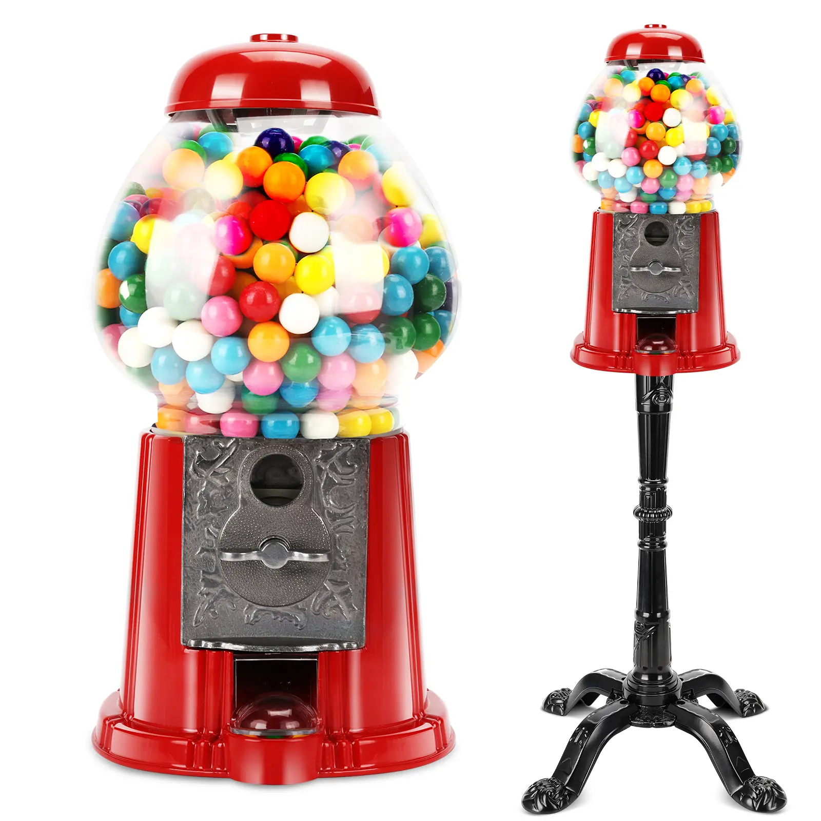15-Inch Commercial Red Big Gumball Machine with Stand - Key-Operated Metal Body Candy Dispenser, Coin-Operated Bubble Gum Machine for Halloween Decorations, Party Gift, Home Furniture, Party Decor
