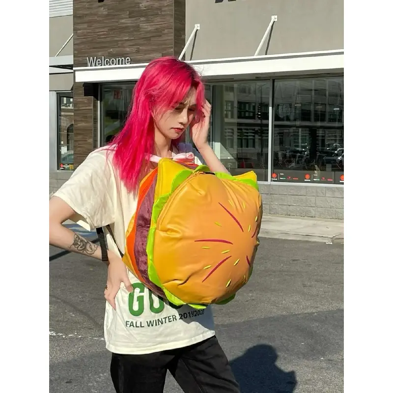 Unisex One Size PU Leather Printed Large Capacity Backpack - Cute Cartoon Cheeseburger Design, Casual Style School Bag, Ideal for Students & Daily Use (Gift)