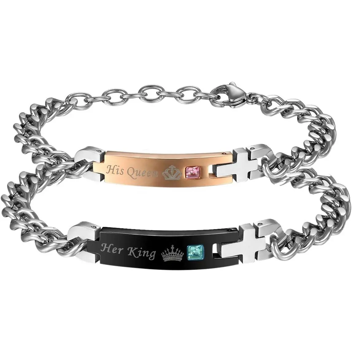 2 count His and Hers Couple Bracelets Set, Adjustable Titanium Stainless Steel Always & Forever Forever & Always Love Matching Bracelet Link  Set, for Valentine's Day