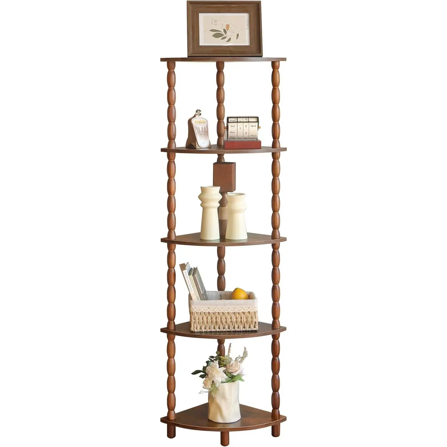 Corner Shelf, 5-Tier Corner Bookshelf for Small Spaces, Stylish Corner Storage Display Shelves for Bedroom, Bathroom, Kitchen, Living Room (Rustic Brown)