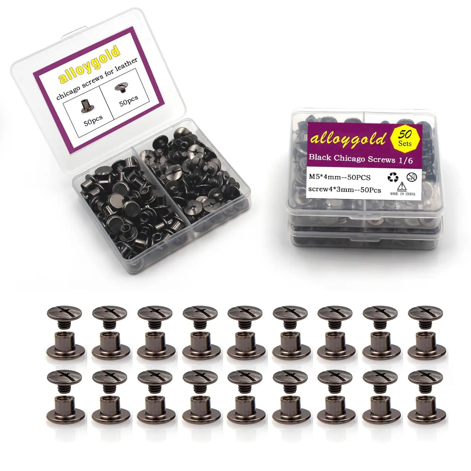 50 Sets M5*4 Gun Black Chicago Screw Kit Leather Rivets Screw Rivets Chicago Screw Buttons DIY Leather Trim