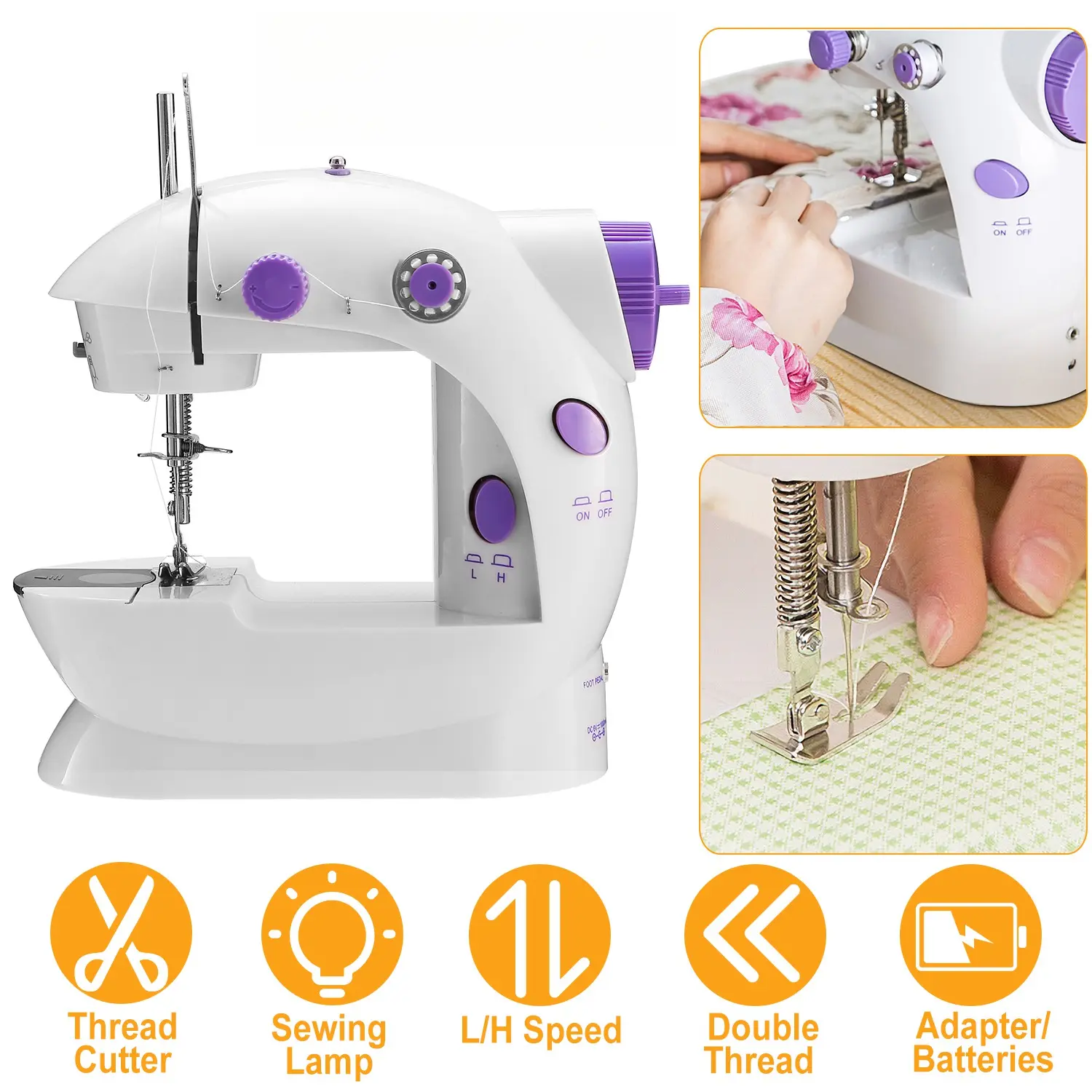 Portable Electric Sewing Machine, 2-Speed Control, Overlock Foot, Foot Pedal & Built-in LED Light Beginner Sewing Machine Electronic Sewing Machine
