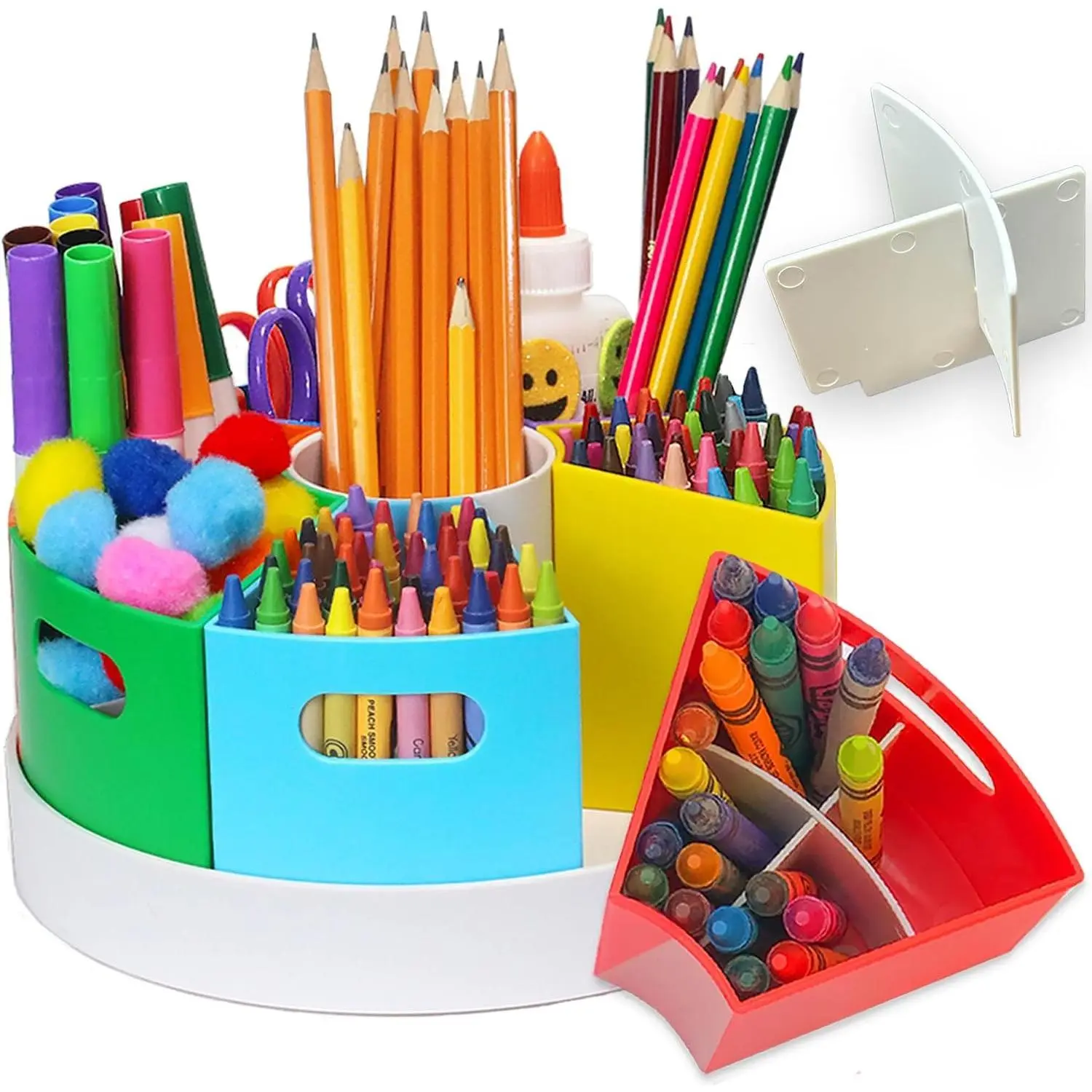 8.6" Desk Art Supply Organizer for Kids – Compact Rotating Lazy Susan Art Caddy with Dividers for Crayons, Markers & Pencils, Classroom Storage for Teachers Students Homeschool