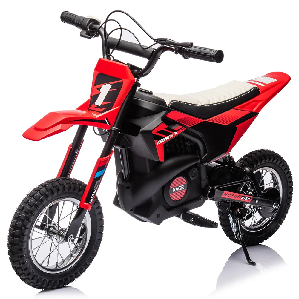 High-Speed 24V Electric Off-Road Dirt Bike – Motorcycle for Kids & Teens 8+, Leather Seat, Disc Brake, Chain Drive, Air Tires, Metal Suspension