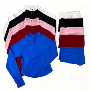 DFYNE Women’s Half Zip Workout Set, Seamless Zip Up Jacket and High Waist Yoga Pants, Gym Activewear Outfit Compression Fitness collection sweatsuit