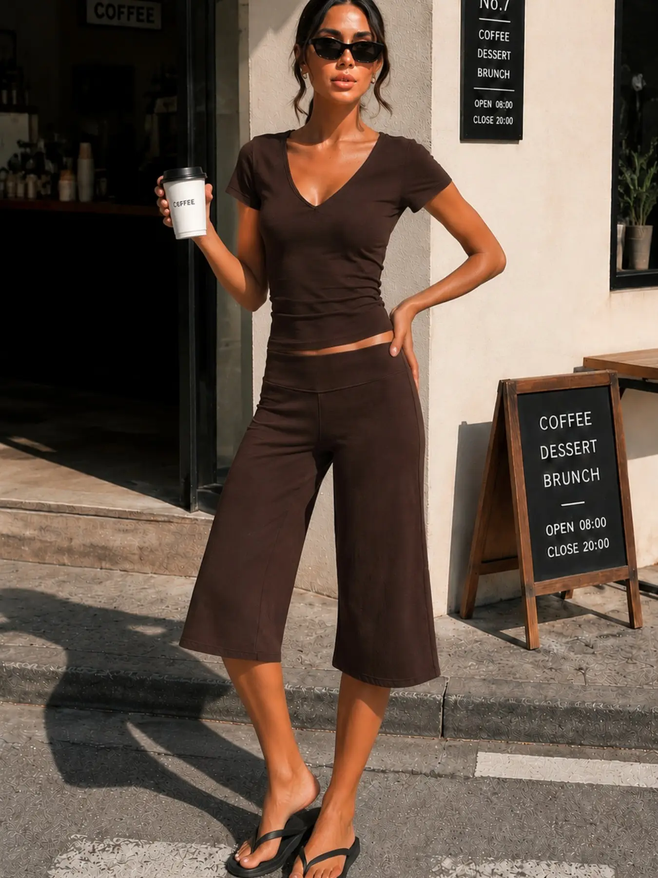 Women's Two-Piece Set, Short Sleeve Top + Wide Leg Pants, Casual Minimalist Knit, Slimming Daily Wear, Comfortable and Stylish, Womenswear