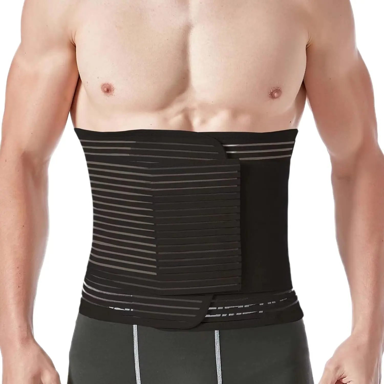 Polyester 1-Piece Adjustable Multi-Size Waist Support Belt - Unisex Waist Fit Belly Wrap for Post-Surgery Recovery, Core Stability (Black)