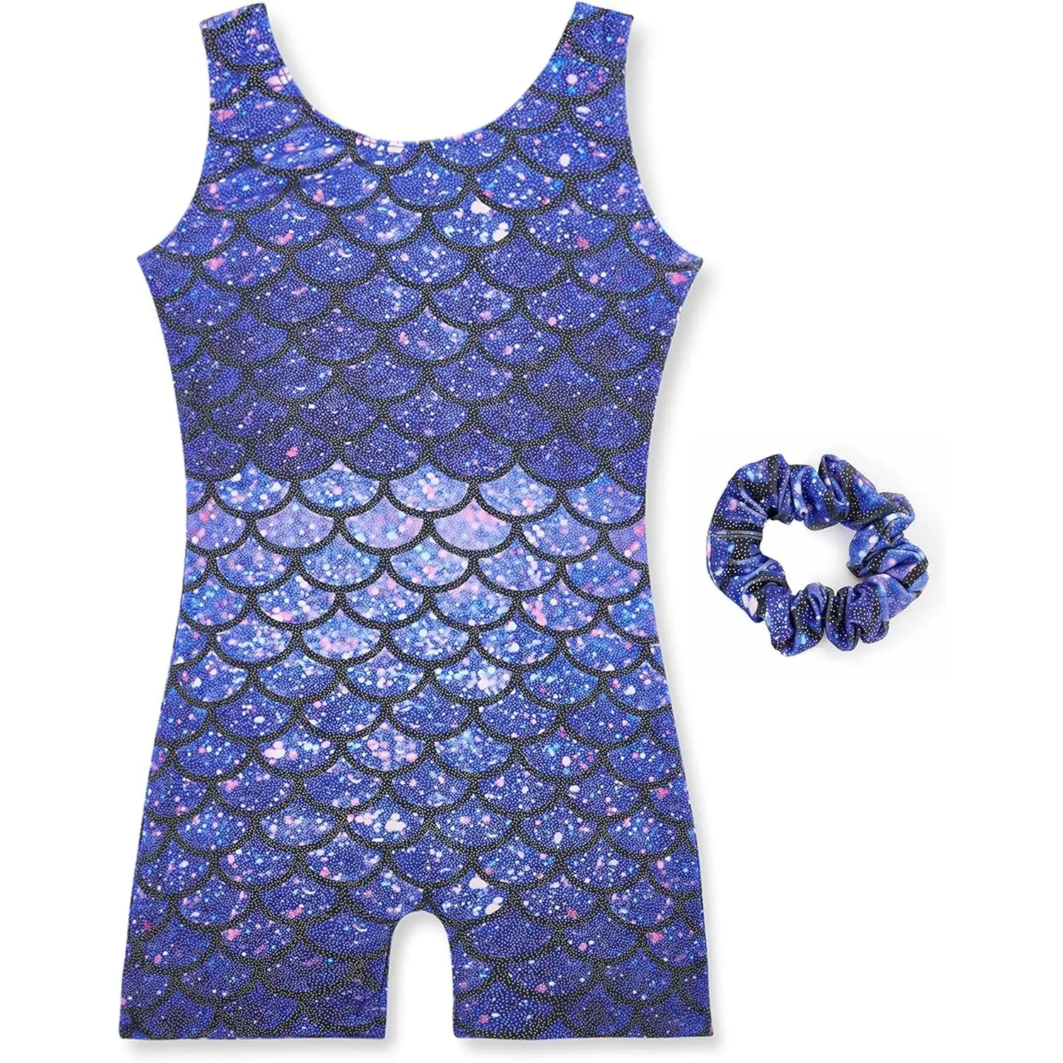 Gymnastics Leotards For Girls with Hair Scrunchie Kids Gymnastic Outfit Sparkle Dance Unitards Biketards