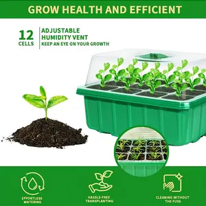 5 seed starting trays with dome and base, adjustable humidity, lightweight plastic plant growing kit, suitable for greenhouses and gardens, indoor/outdoor use, no electricity required, classic design, gardening planting, transparent design, sturdy structu