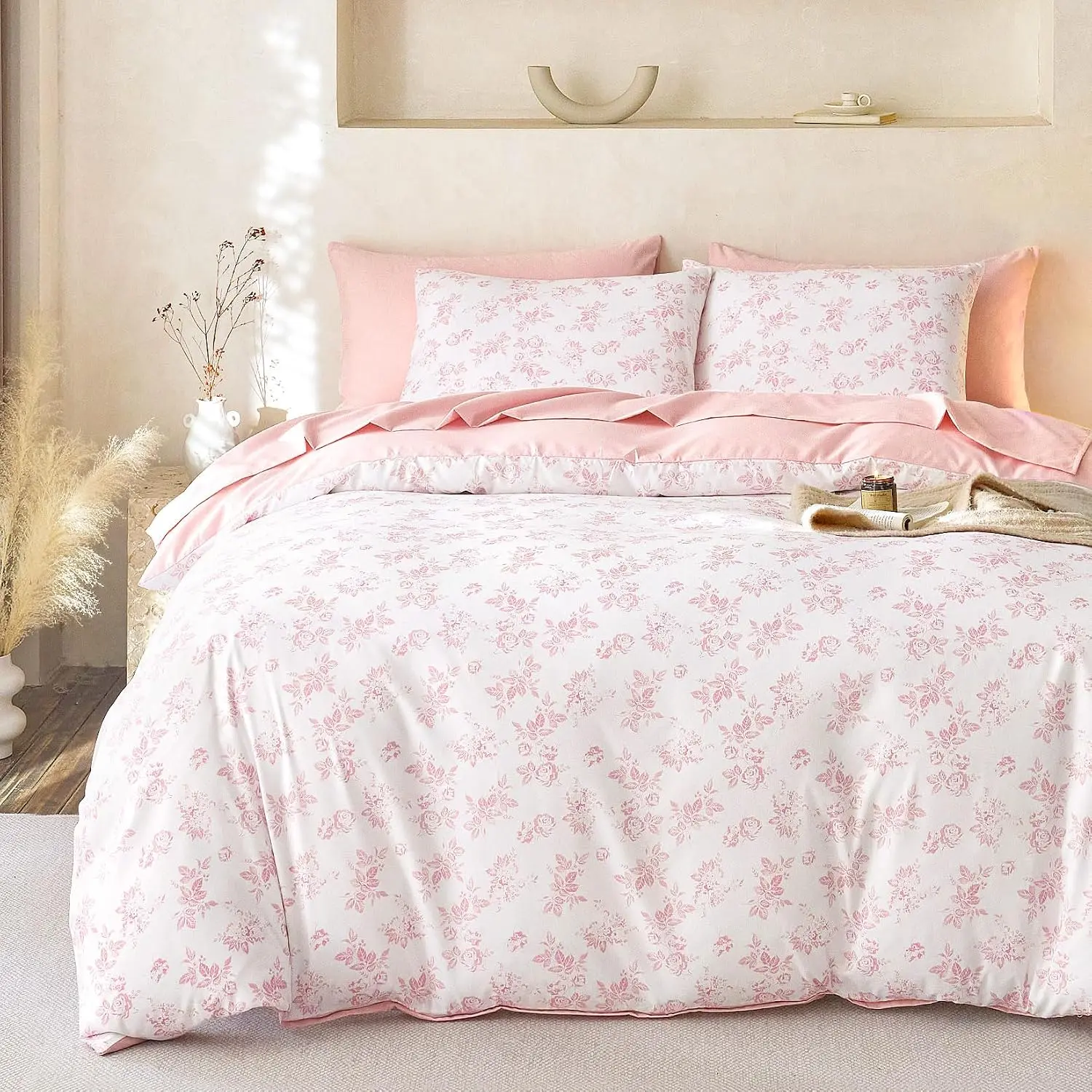 - Cottagecore Comforter Set, Floral Vtage Flower Shabby Chic  Aesthetic for Women Teen Girls, Soft Lightweight Dorm Beddg, 3 count, Pk, Full Size