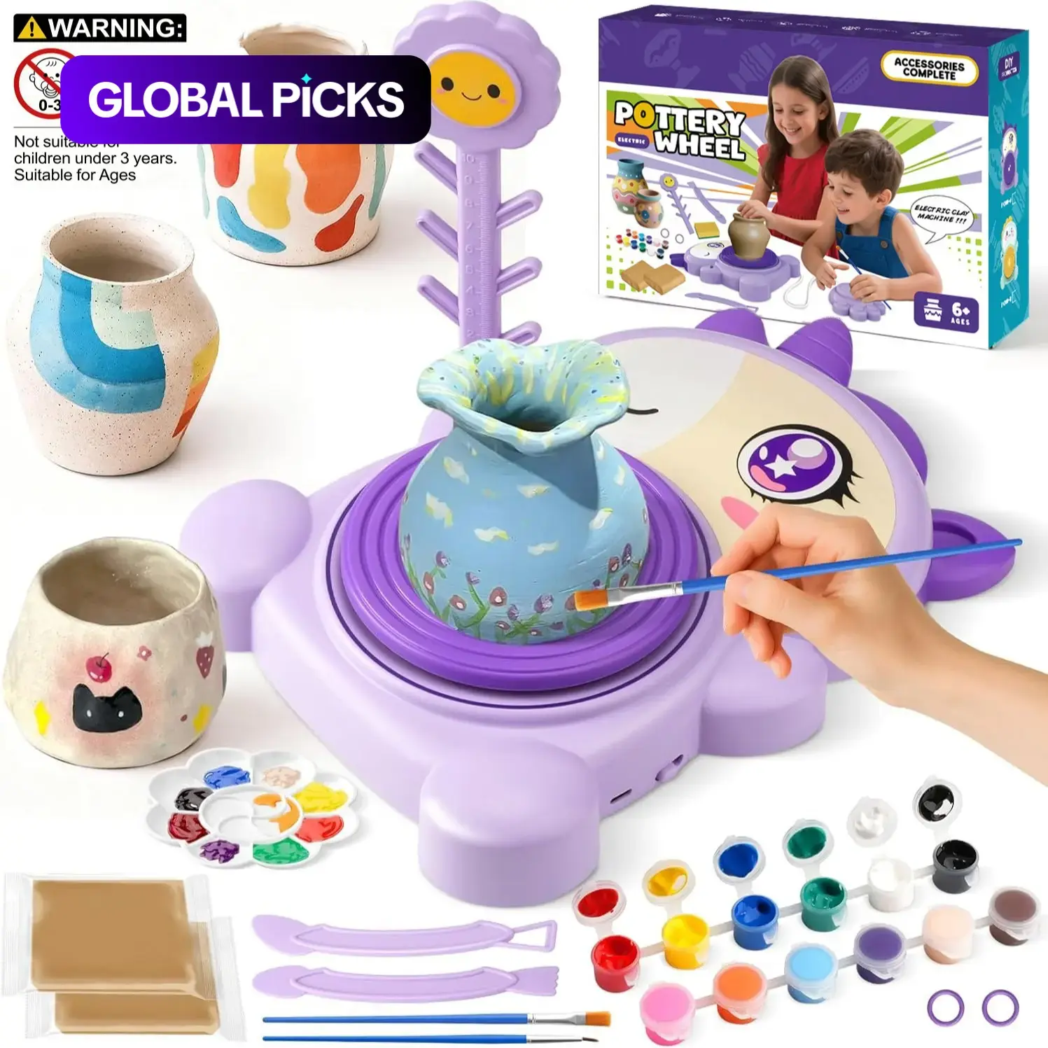 Pottery Wheel Set, Full Ceramic Painting Kit with Air-Dry Clay, Creative Birthday Gift for Kids 6-12, Fun Educational Art Supplies, Handicraft Crafts For Kids, Clay Tools, Handcraft, DIY Kit #GLOBAL PICKS