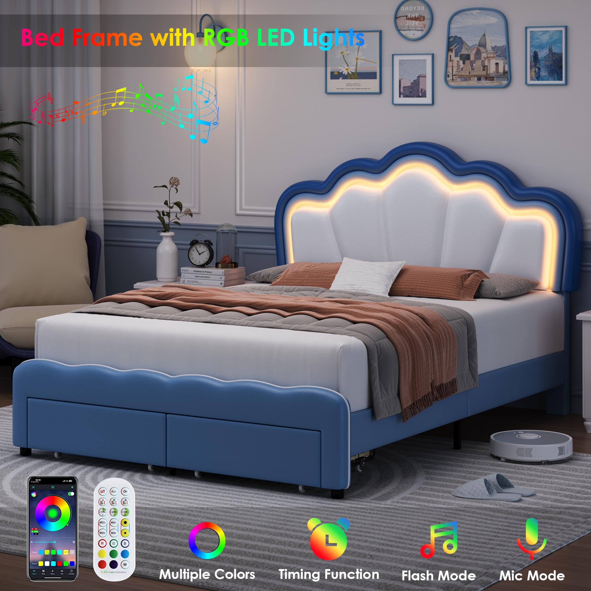 HOSTACK Modern Upholstered LED Bed Frame with Adjustable Lotus Headboard, Velvet Platform Bed Frame with storage drawer, Wooden Slats Support, No Box Spring Needed, No Mattress HOSTACK Modern Upholstered LED Bed Frame with Adjustable Lotus Headboard, Velvet Platform Bed Frame with storage drawer, Wooden Slats Support, No Box Spring Needed, No Mattress