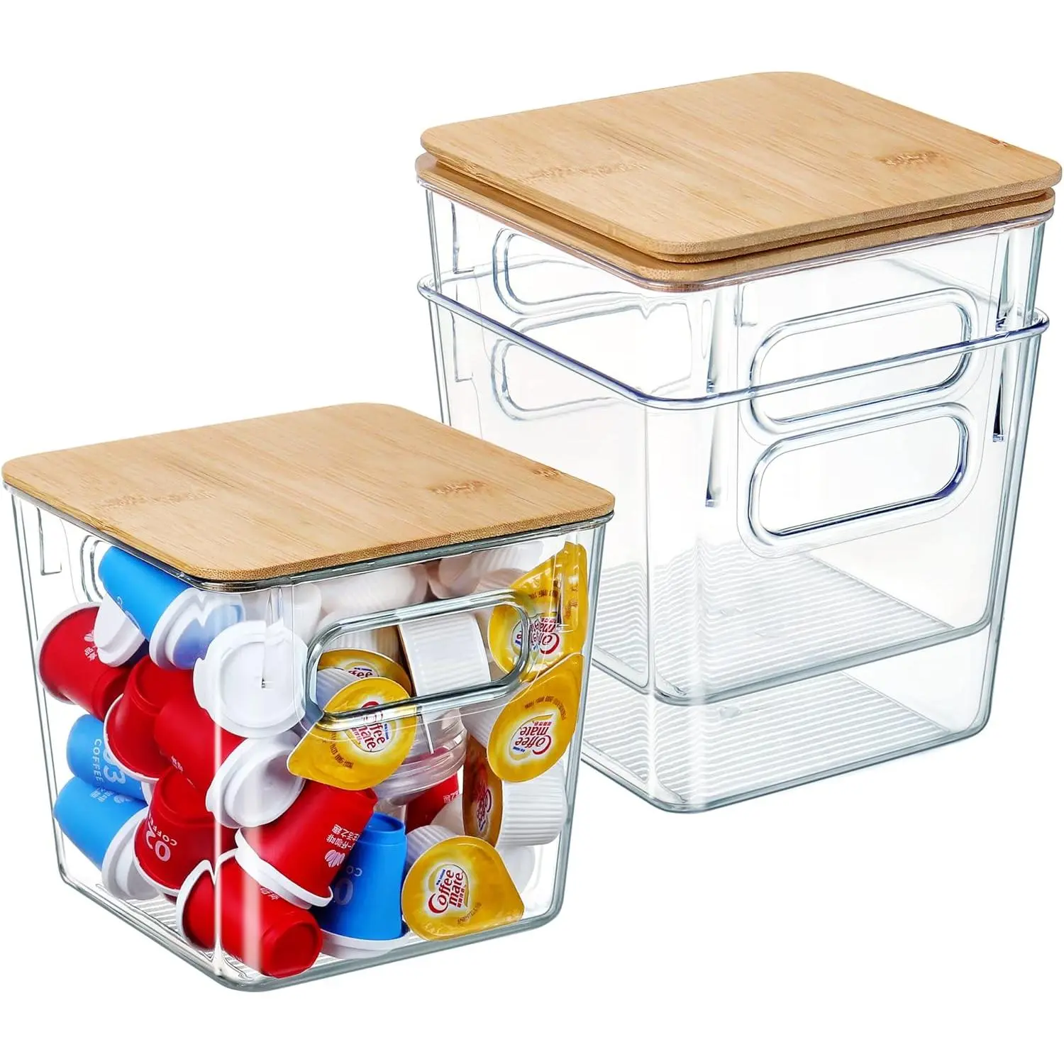 3 PACK Coffee Pod Holder K Cup Organizer Large Capacity Clear Storage Container Bins with Bamboo Lids for Coffee Bar Organization and Storage