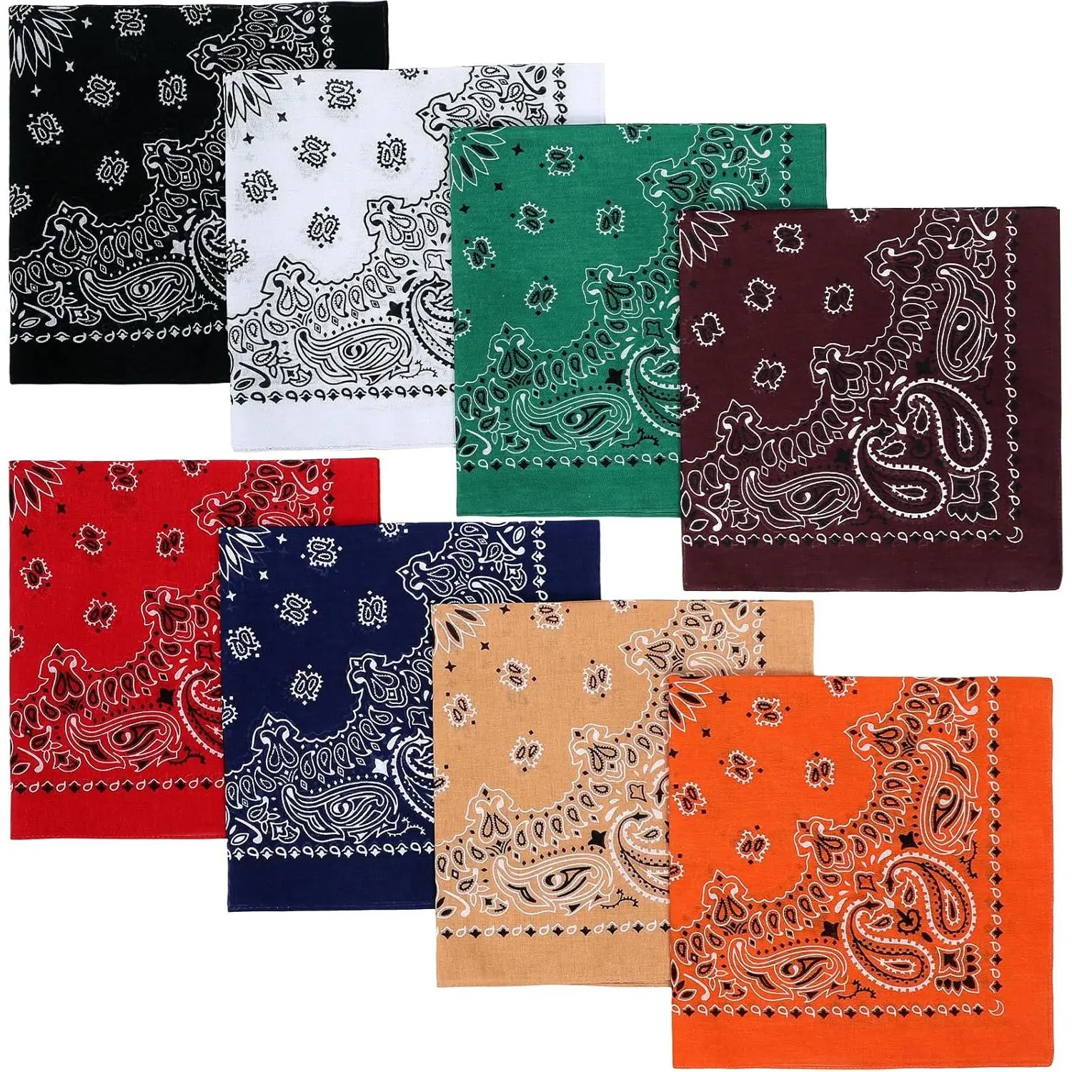 100% pure cotton unisex headscarf, 8-piece set of paisley pattern handkerchiefs, multifunctional headscarf and headband, 21 x 21 inches (classic colors)