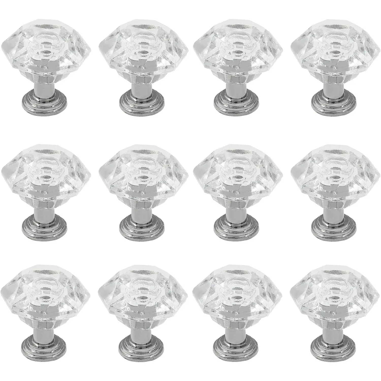 12-Count Synthetic 24mm Rustproof Glass Cabinet Knobs | Dresser Pull Handles for Drawers, Cupboard