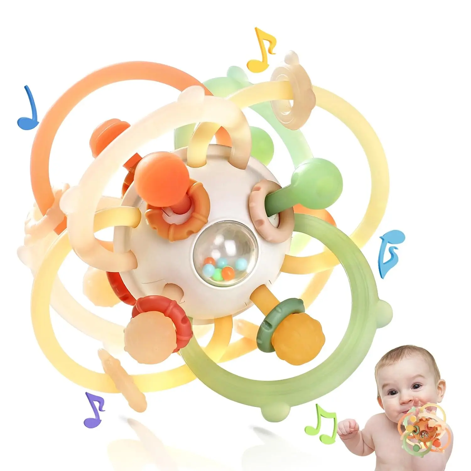 Teething Sensory Toys, Montessori  Teether Ball, Silicone  Rattle Ball Toy, Chewable Toys for 3-6-12-18 Months Old  goblet reborn  bottle straw storage feeding
