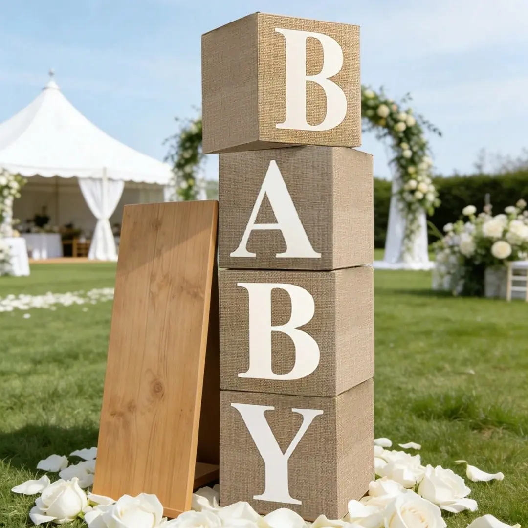 4 Piece Baby Party Decor Set, Valentine Theme, Lettered, Vintage Wood Texture, Ideal for Baby Parties, Birthdays, Weddings, Birthday Party Kit