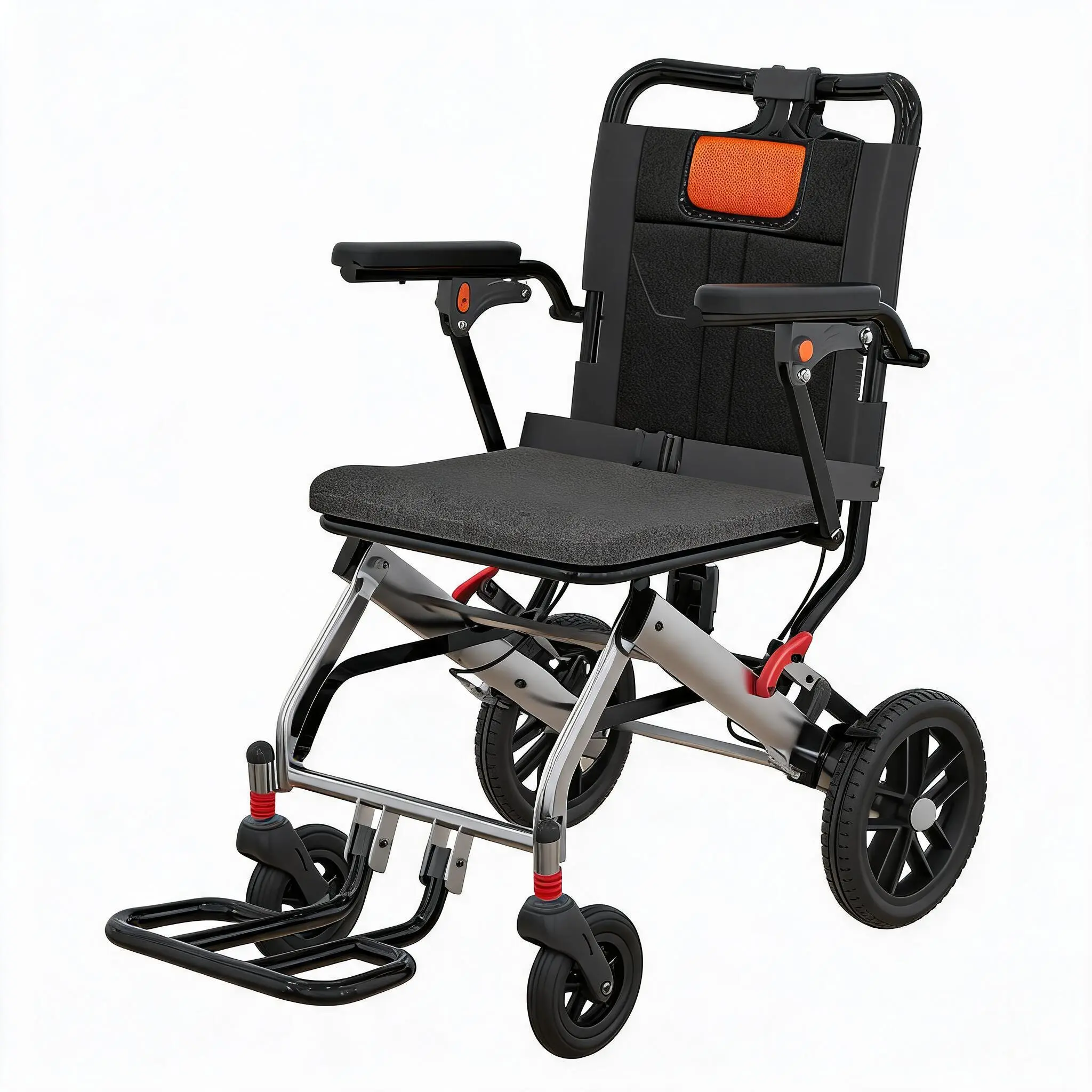 Garvee Ultra-Lightweight Folding Transport Wheelchair - Aviation Aluminum Frame - Dual Locking Hand Brakes - Removable Turn-Up Armrests - Swing-Away Footrests - Comfortable Large Seat - 16-Inch Wheels - Durable Portable Mobility Aid for Elderly and