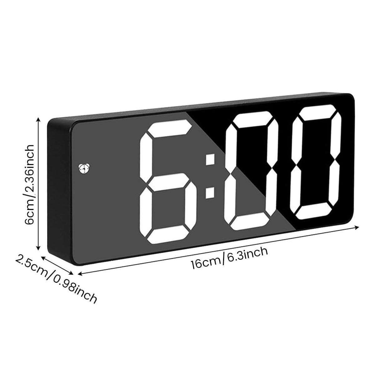 Mini Size Mirror LED Clock Simplicity Colorful Alarm Clocks Ultra Portable Travel Bedroom Bedside Clock 12/24H Display 6.3inches Large Display LED Digital Snooze Time Date Temperature Memory 3 Brightness Adjustable USB/Battery Powered Living Office Desk