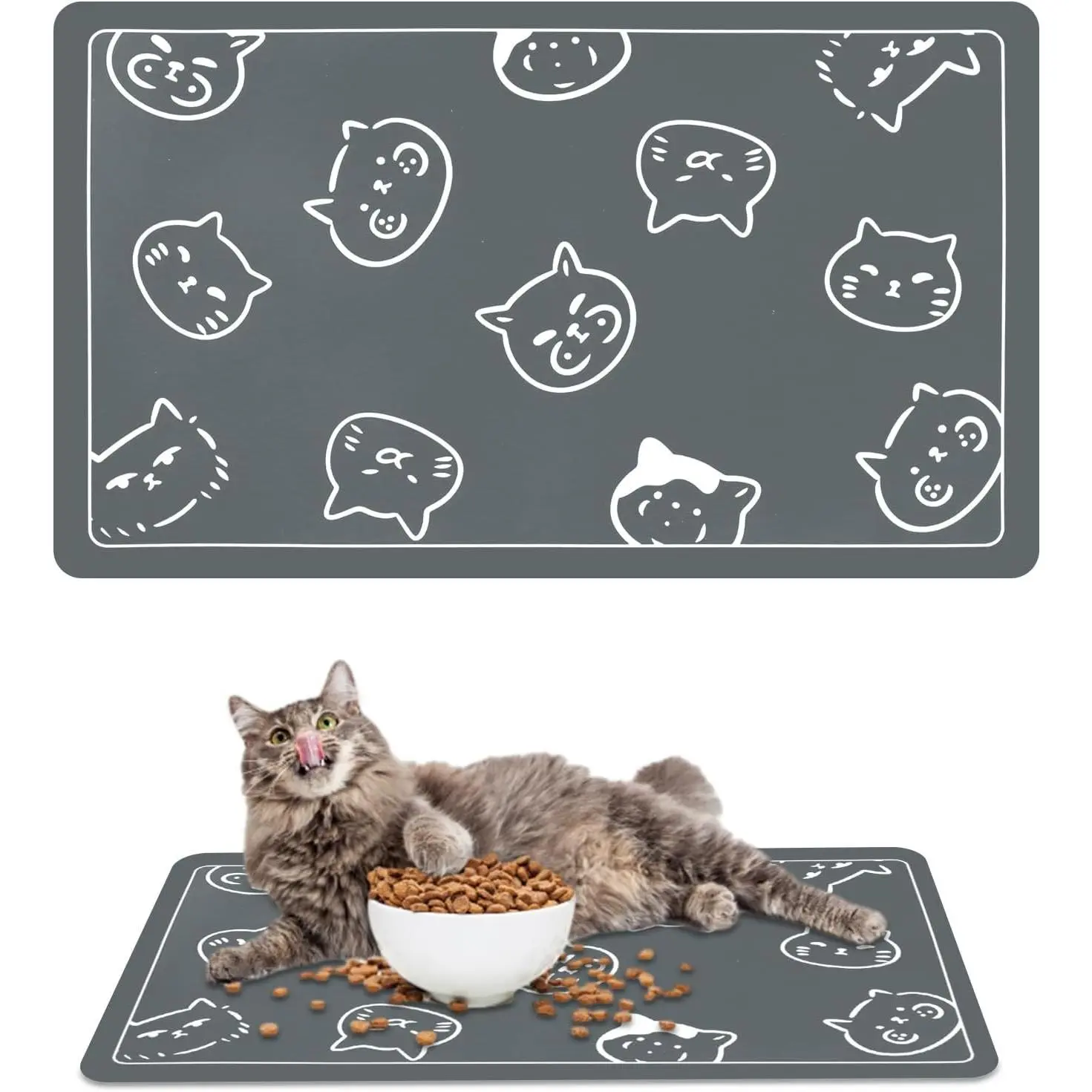 Absorbent Quick Dry Pet Feeding Mat, Water Dispenser Mat, Pet Supplies for Dog and Cat, Gray 12"x19"